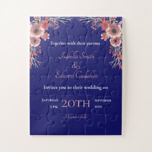 Korallen-Pfingstrosen-Blumenstrauß Navy Hochzeitse Puzzle