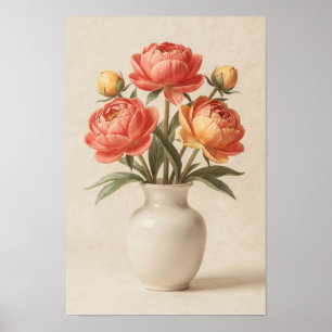 Korallen-Pfingstrosen in einer Elfenbein-Vase Blum Poster