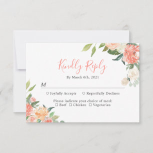 Korallen-Pfirsich-Garten-Blumen-Hochzeits-RSVP RSVP Karte