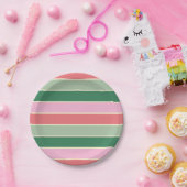 Korallen, Rosa und grüne Streifen Pappteller (Party)