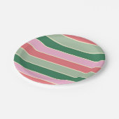 Korallen, Rosa und grüne Streifen Pappteller (Schrägansicht)