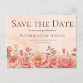 Korallen Rose Romantische Pfirsichblüte Save the D Ankündigungspostkarte (Vorderseite)