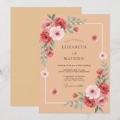 Korallen-Rosen-Bogen-Hochzeit Einladung (Vorne/Hinten)