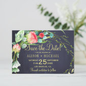 Korallen rote Rosen aquamarine blaue Hochzeit der  Save The Date (Stehend Vorderseite)