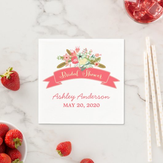 Korallen Rustische Blume Brautparty Papier Napkins Serviette (Beispiel)