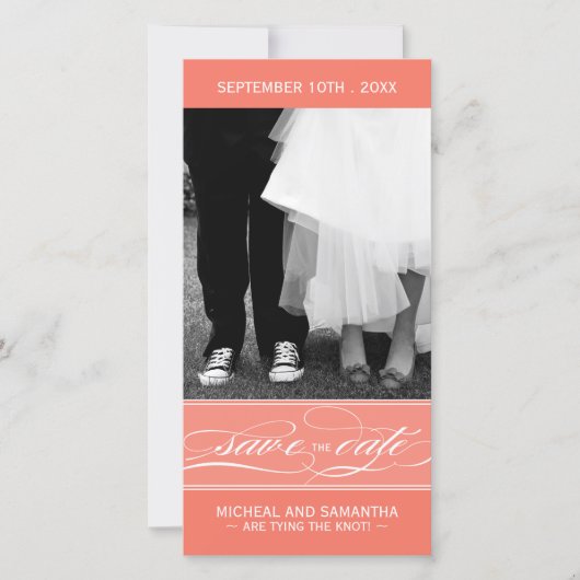 Korallen Save the Date Fotokarte (4x8) (Vorderseite)