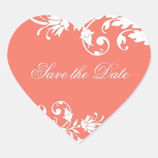 Korallen Save the Date Heart Shaped Stickers (Vorderseite)