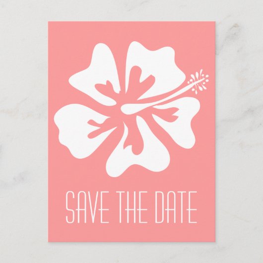 Korallen Save the Date Postkarten mit Hibiskus Blu (Vorderseite)