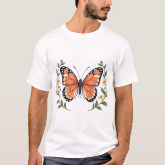 Korallen-Schmetterling mit Gänseblümchen und Garte T-Shirt