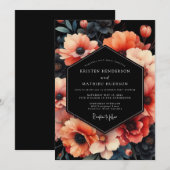 Korallen-Schwarze Anemone Hochzeit Einladung (Vorne/Hinten)
