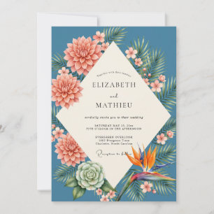 Korallen-Tropische-Schiefer-Eukalyptus-Hochzeit Einladung