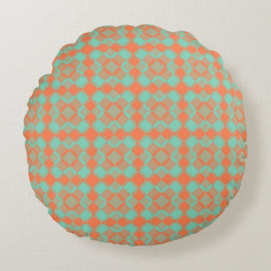 Korallen Türkis Checker Argyle Muster Rundes Kissen