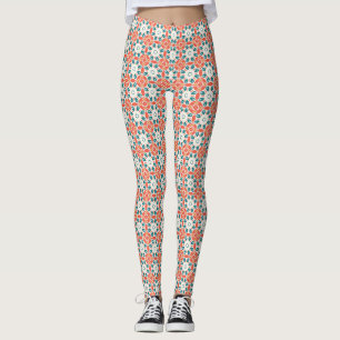 Korallen-Türkis geometrisches Ornamentmuster Leggings