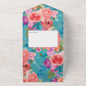 Korallen, Türkis und Lila Blumenhochzeit All In One Einladung (Außenbereich)