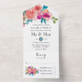 Korallen, Türkis und Lila Blumenhochzeit All In One Einladung (Innen Boden)