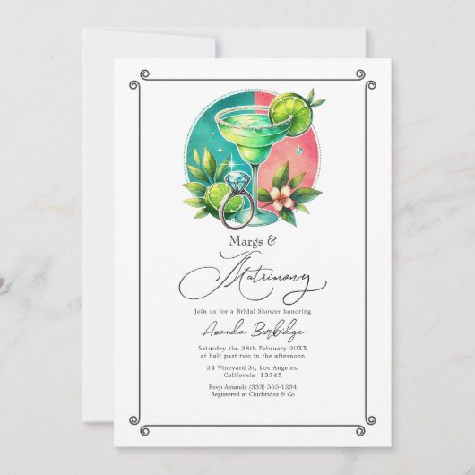 Korallen, Türkis und Limon Margs & Matrimony Brida Einladung (Vorderseite)