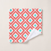 Korallen, Türkis, Weiß Ikat Diamantmuster Badhandtuch Set (Waschlappen)
