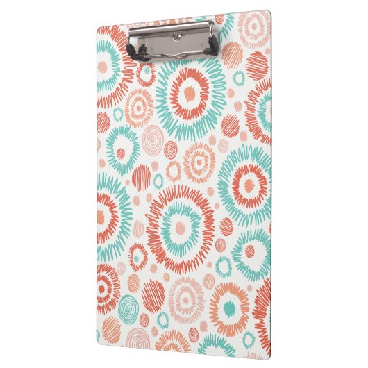 Korallen-u. Türkis-Gekritzel-Zickzack-Kreise Klemmbrett (Links)