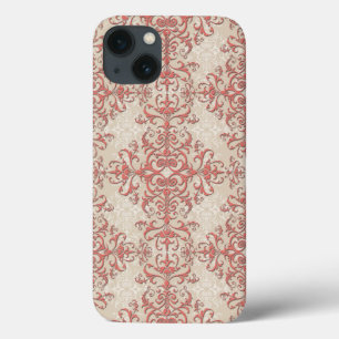 Korallen und antike, weiße, florale Damaskus Art iPhone 13 Hülle