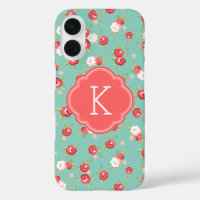 Korallen und Aqua Chic Vintage Blumenprint Monogra