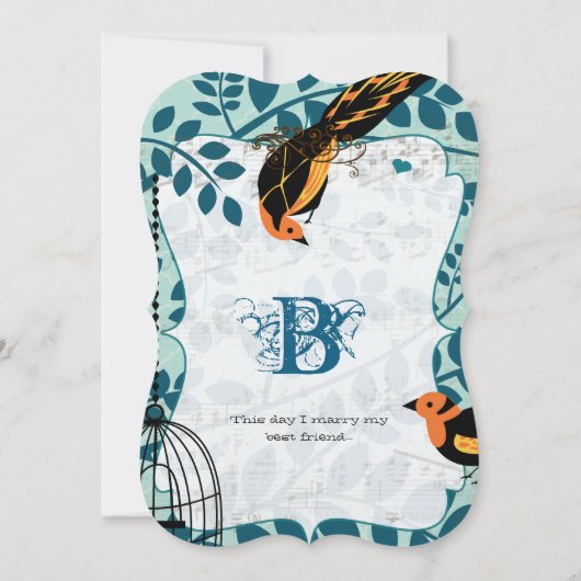 Korallen und Aquamarin Art Deco Inspiriert Vögel Einladung (Rückseite)