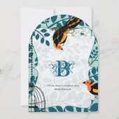 Korallen und Aquamarin Art Deco Inspiriert Vögel Einladung (Rückseite)