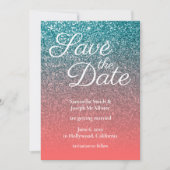Korallen und Aquamarin Ombre Glitzer Save the Date Einladung (Vorderseite)