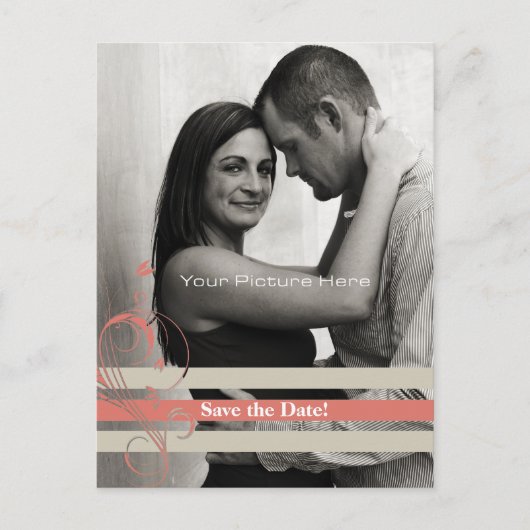 Korallen und Beige Blumenbars Wedding SAve Datum Ankündigungspostkarte (Vorderseite)