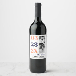 Korallen und blaues zwei Foto Save the Date Weinetikett