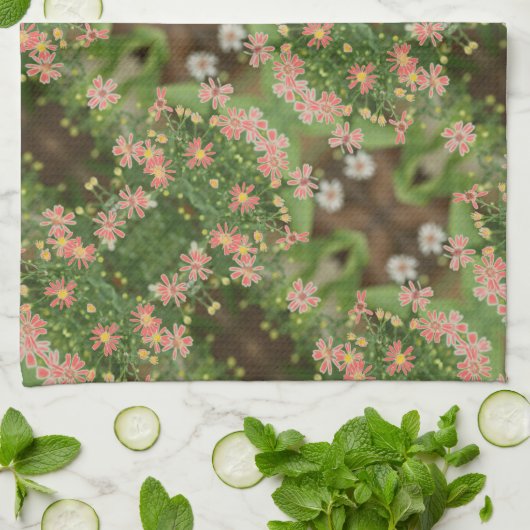 Korallen und Dunkelgrün Geschirrtuch (Gefaltet)