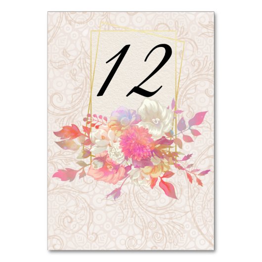 Korallen- und Elfenbeinblumenhochzeiten Tischnummer (Vorderseite)