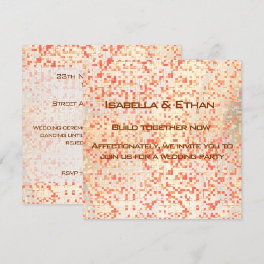 Korallen und gelbliche kleine Quadrate oder Fliese Einladung (Vorne/Hinten)