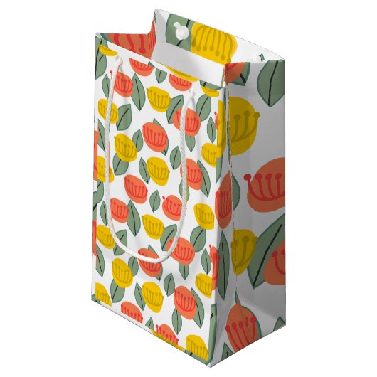 Korallen- und Gold-Blume Kleine Geschenktüte (Vorderseite Schrägansicht)