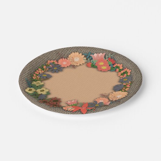Korallen und Gold Blume Kranz, Burlap, Papierplatt Pappteller (Schrägansicht)