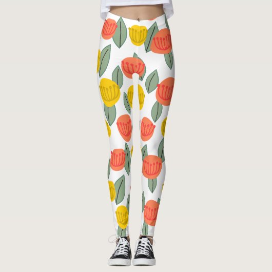 Korallen- und Gold-Blume Leggings (Vorderseite)