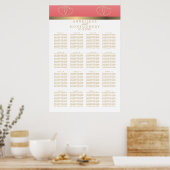 Korallen- und Goldene Herzen - 16 Seating Chart Poster (Küche)