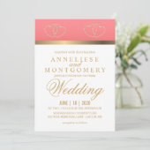 Korallen- und Goldherzen - Einladung (Stehend Vorderseite)