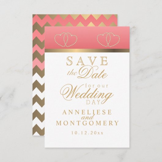 Korallen- und Goldherzen - Save the Date (Vorne/Hinten)