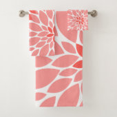 Korallen und Grau-Chrysanthemen Blumenmuster Badhandtuch Set (Insitu)