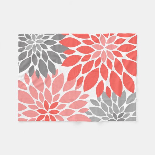 Korallen und Grau-Chrysanthemen Blumenmuster Fleecedecke (Vorderseite (Horizontal))