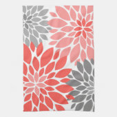 Korallen und Grau-Chrysanthemen Blumenmuster Handtuch (Vertikal)