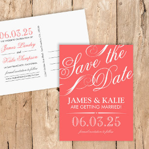 Korallen und Graue Vintage Schrift Save the Date Ankündigungspostkarte