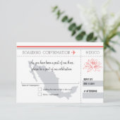 Korallen und Grauer UAWG Boarding Pass to MEXICO RSVP Karte (Stehend Vorderseite)