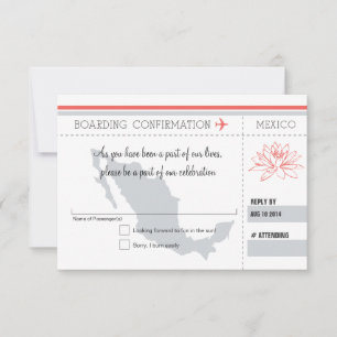 Korallen und Grauer UAWG Boarding Pass to MEXICO RSVP Karte