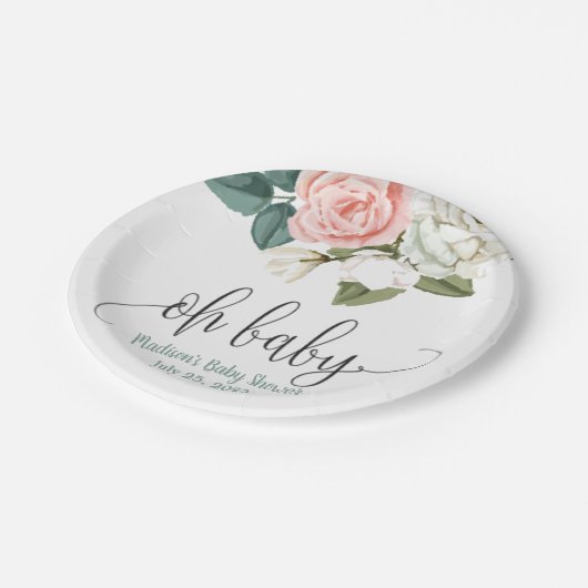 Korallen und Green Oh Baby Blumenpapier Plakat Pappteller (Schrägansicht)