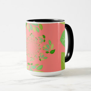Korallen- und Grünblatt-Design Tasse