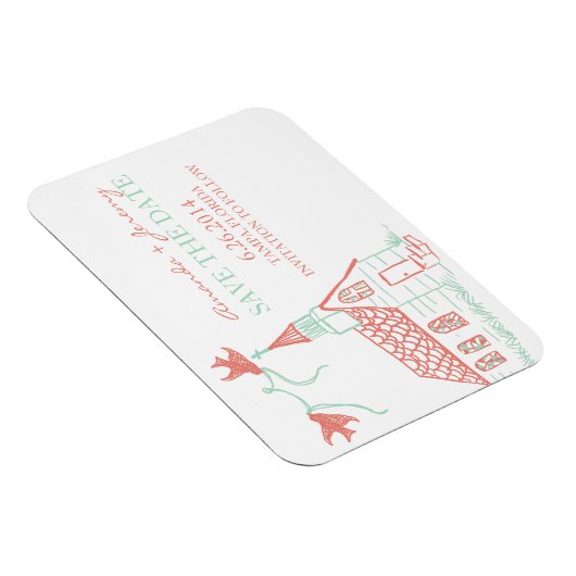 Korallen- und Kapellhochzeit speichern das Datum Magnet (Rechte Seite)