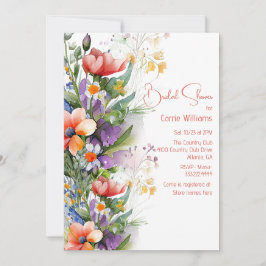 Korallen und Lila Wildblumen Brautparty Einladung