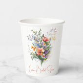Korallen und Lila Wildblumen Brautparty Pappbecher (Rückseite)