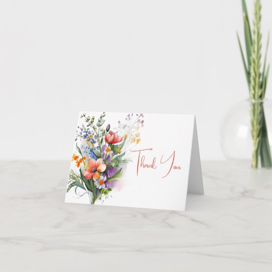 Korallen und Lila Wildblumen Vielen Dank Einladung (Vorderseite)